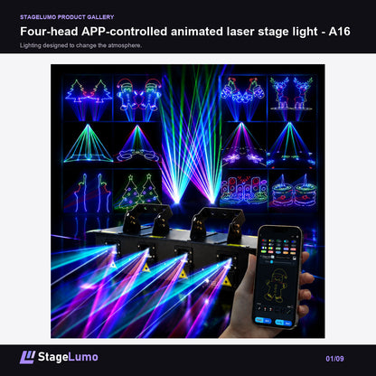 Four-head APP-controlled animated laser stage light - A16 - StageLumo image 1
