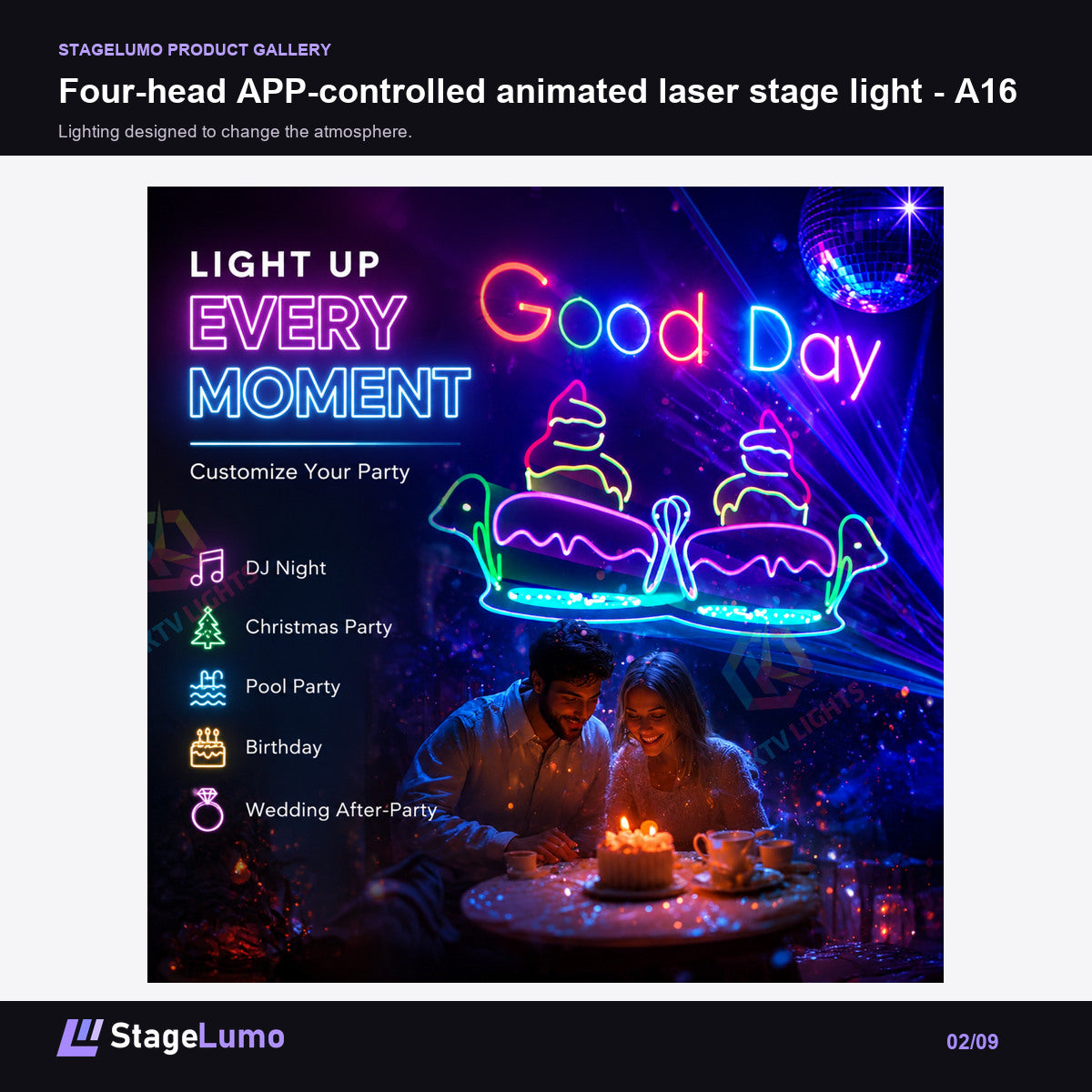 Four-head APP-controlled animated laser stage light - A16 - StageLumo image 2