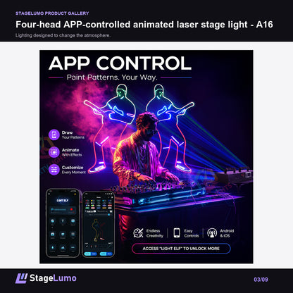 Four-head APP-controlled animated laser stage light - A16 - StageLumo image 3
