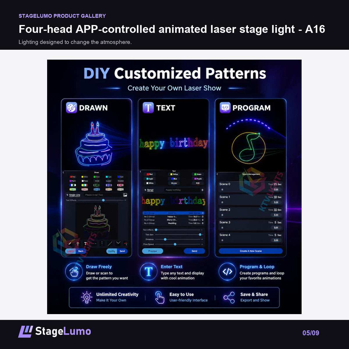 Four-head APP-controlled animated laser stage light - A16 - StageLumo image 5