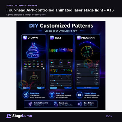Four-head APP-controlled animated laser stage light - A16 - StageLumo image 5