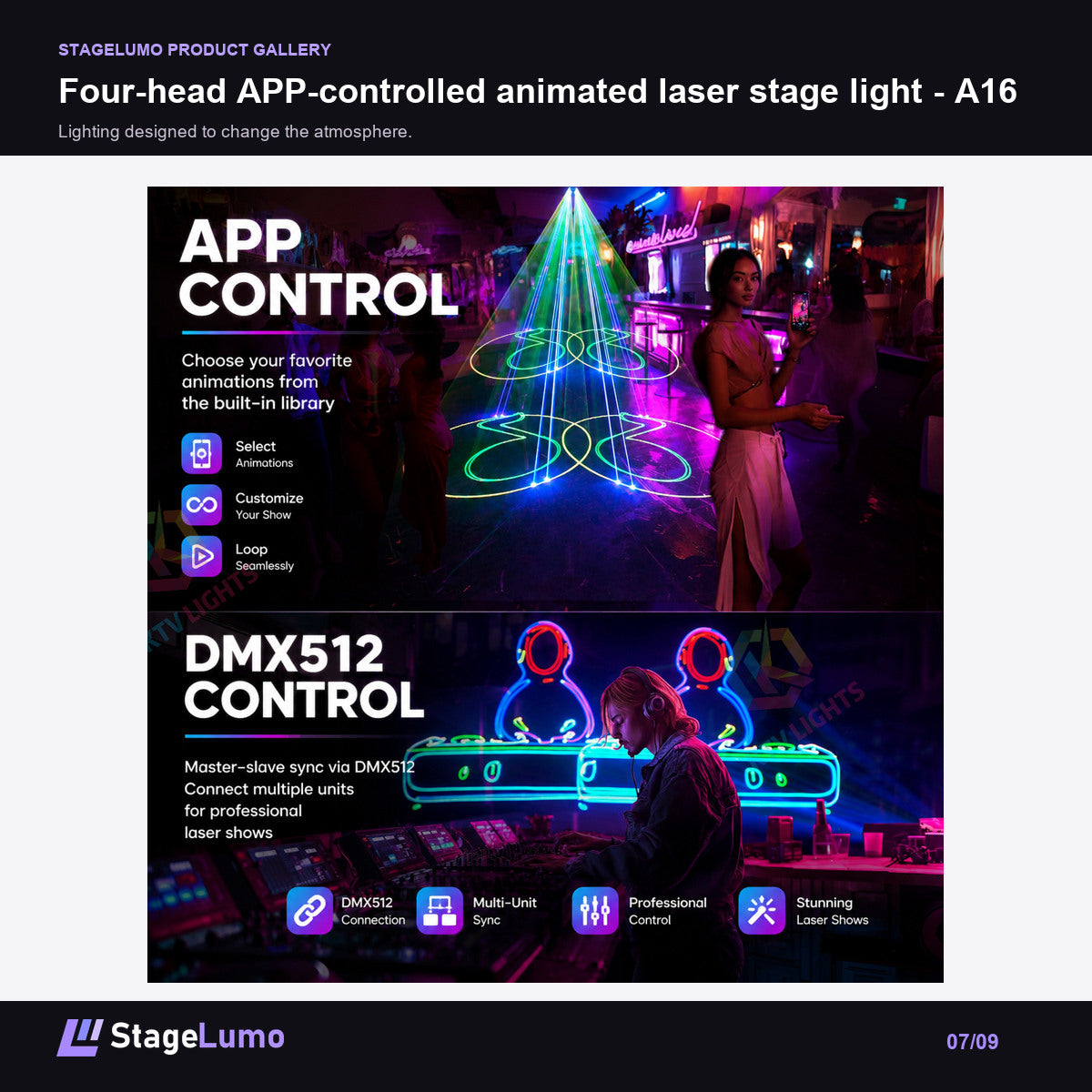 Four-head APP-controlled animated laser stage light - A16 - StageLumo image 7