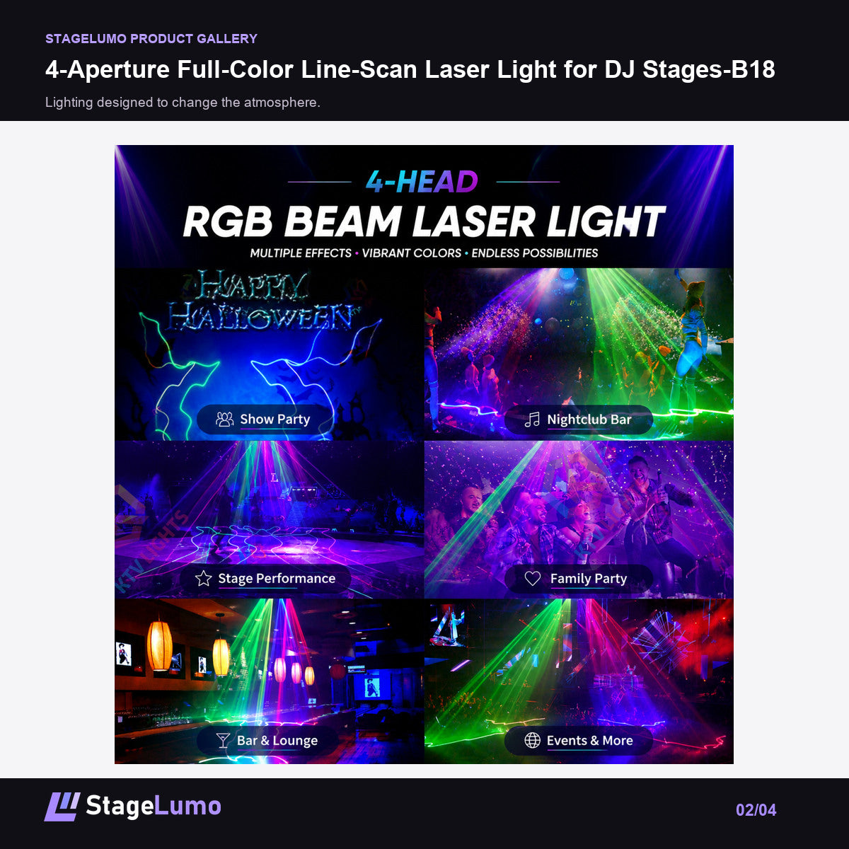 4-Aperture Full-Color Line-Scan Laser Light for DJ Stages-B18 - StageLumo image 2
