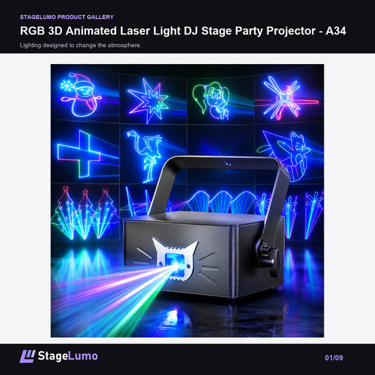 RGB 3D Animated Laser Light DJ Stage Party Projector - A34 - StageLumo image 1