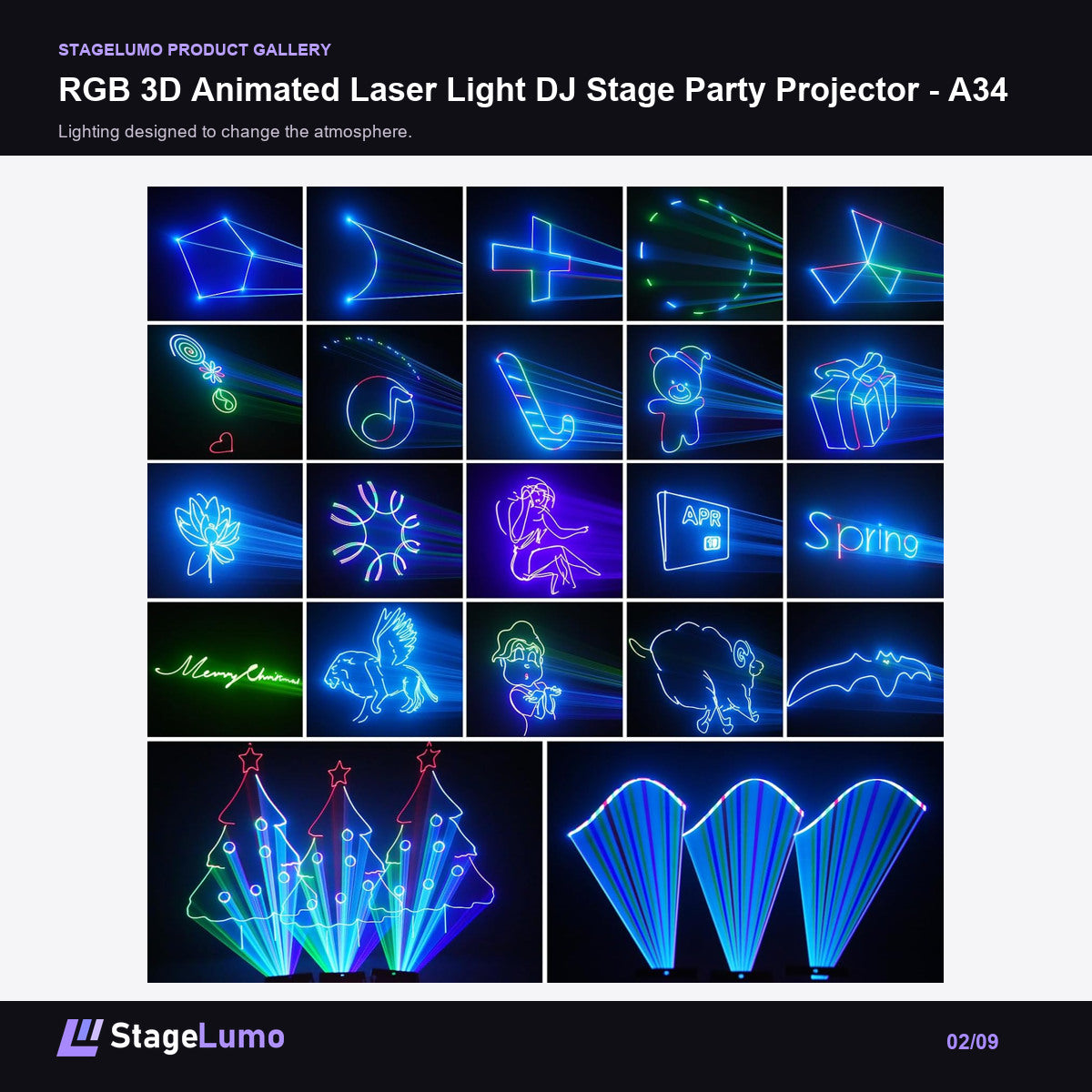 RGB 3D Animated Laser Light DJ Stage Party Projector - A34 - StageLumo image 2