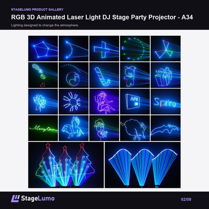 RGB 3D Animated Laser Light DJ Stage Party Projector - A34 - StageLumo image 2