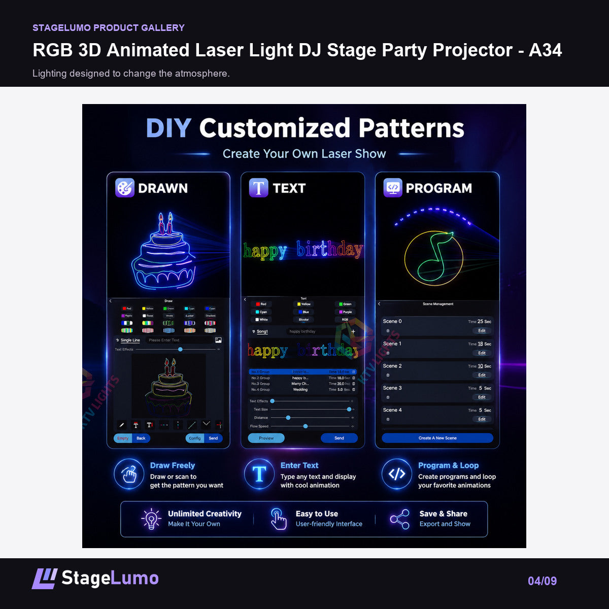 RGB 3D Animated Laser Light DJ Stage Party Projector - A34 - StageLumo image 4