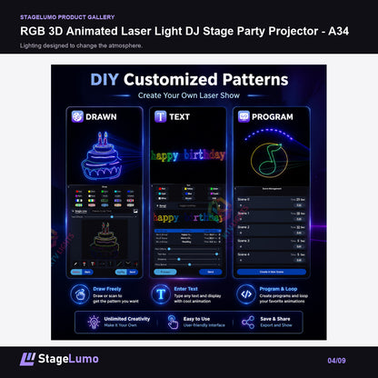 RGB 3D Animated Laser Light DJ Stage Party Projector - A34 - StageLumo image 4