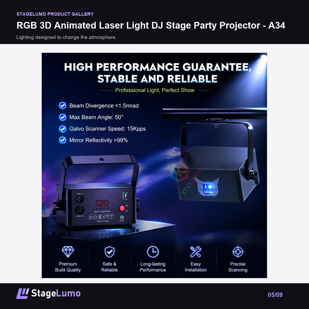 RGB 3D Animated Laser Light DJ Stage Party Projector - A34 - StageLumo image 5