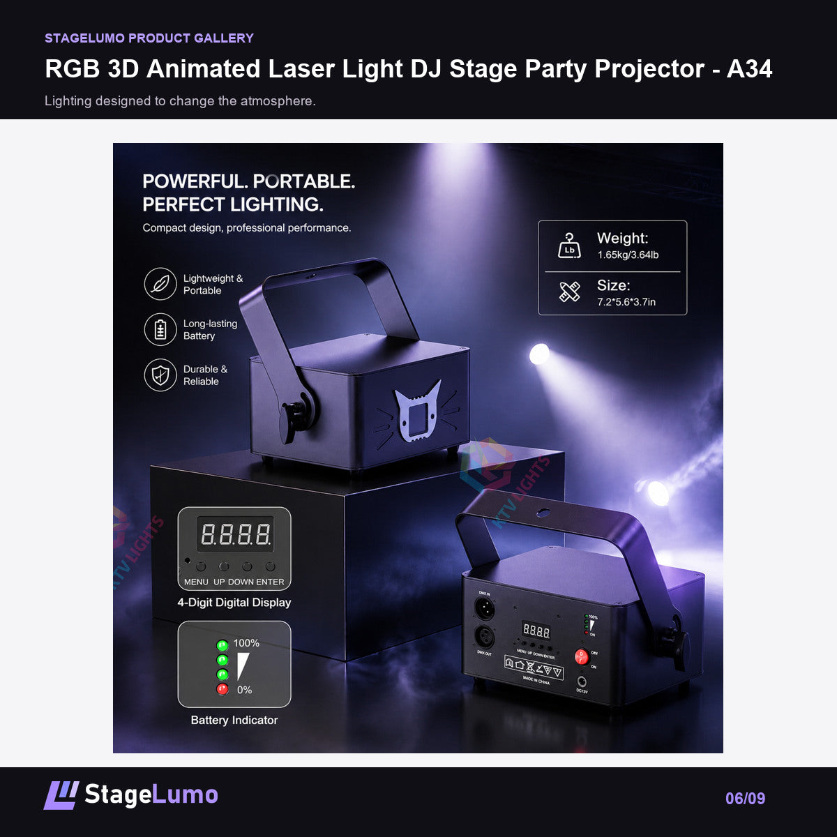 RGB 3D Animated Laser Light DJ Stage Party Projector - A34 - StageLumo image 6
