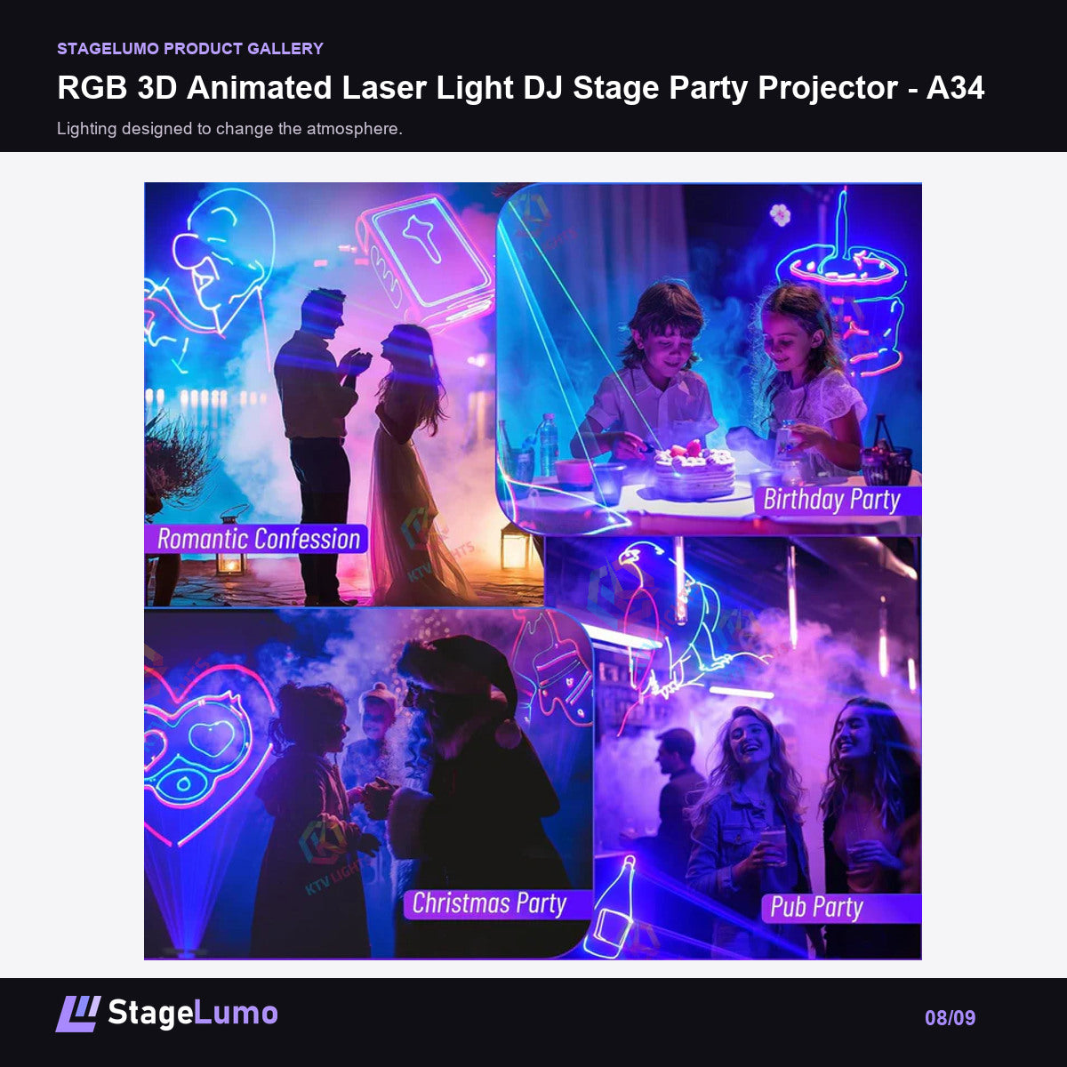 RGB 3D Animated Laser Light DJ Stage Party Projector - A34 - StageLumo image 8