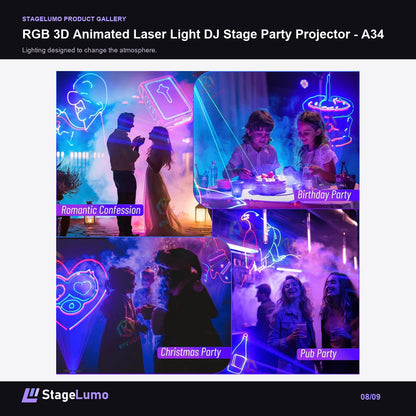 RGB 3D Animated Laser Light DJ Stage Party Projector - A34 - StageLumo image 8