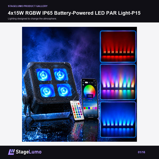 4x15W RGBW IP65 Battery-Powered LED PAR Light-P15 - StageLumo image 1