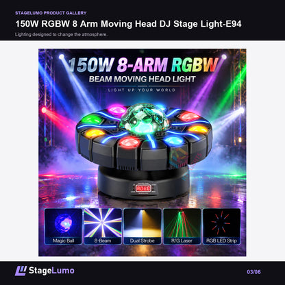 150W RGBW 8 Arm Moving Head DJ Stage Light-E94 - StageLumo image 3