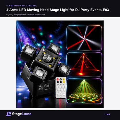 4 Arms LED Moving Head Stage Light for DJ Party Events-E93 - StageLumo image 1