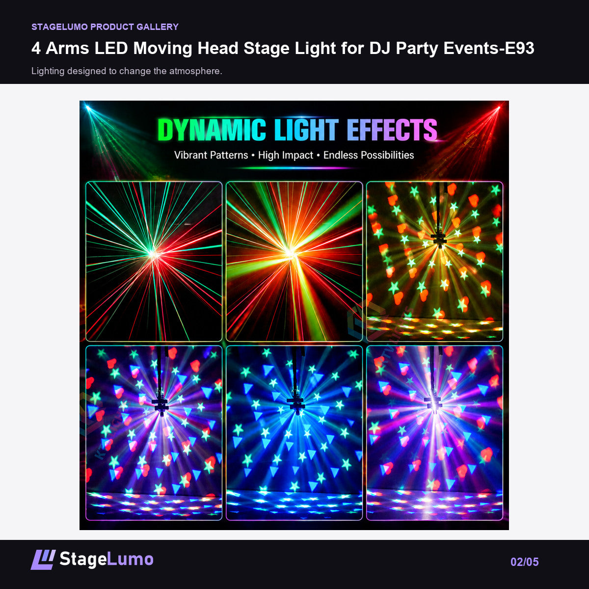 4 Arms LED Moving Head Stage Light for DJ Party Events-E93 - StageLumo image 2