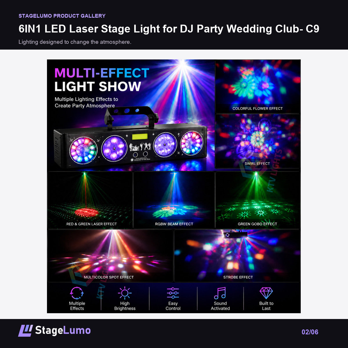 6IN1 LED Laser Stage Light for DJ Party Wedding Club- C9 - StageLumo image 2