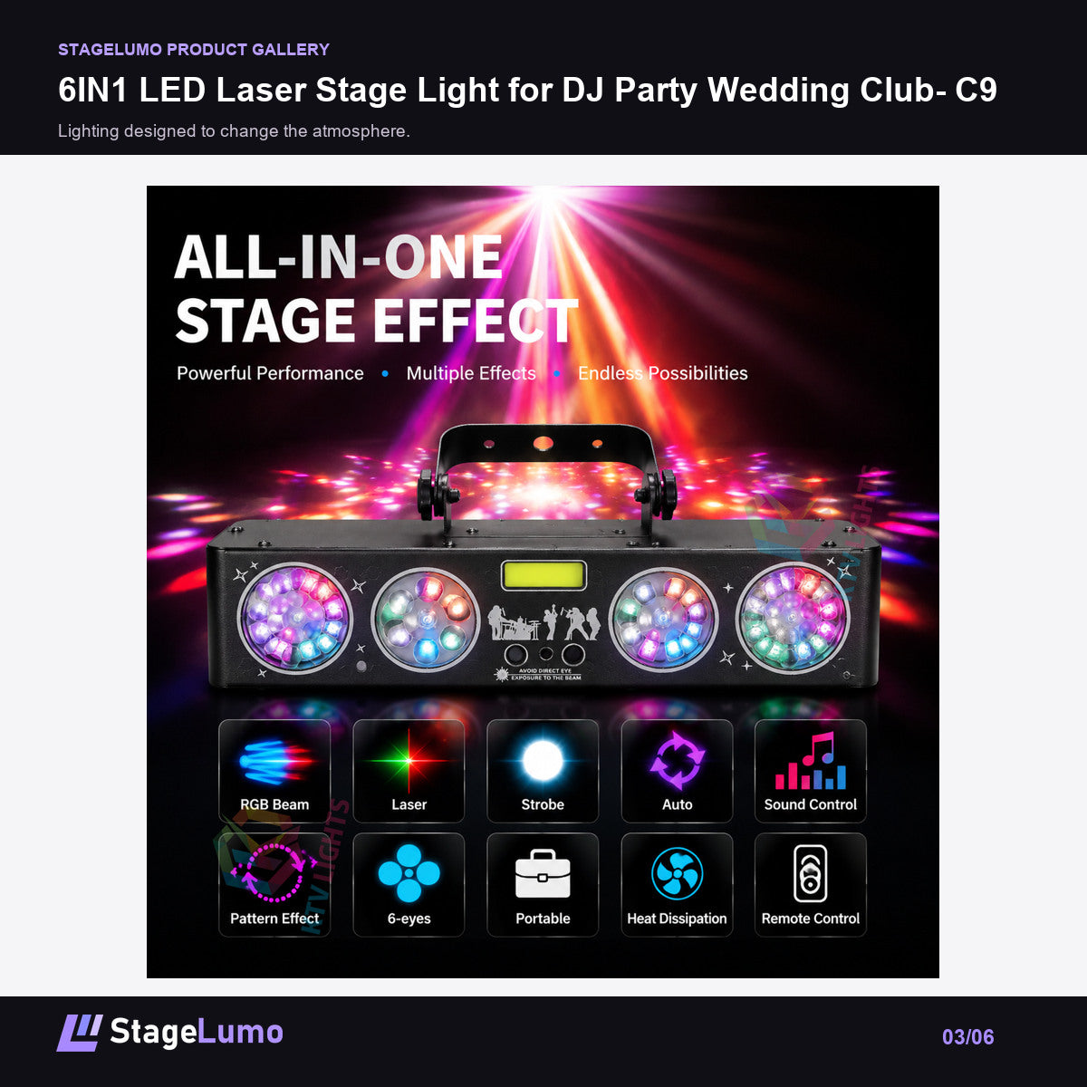 6IN1 LED Laser Stage Light for DJ Party Wedding Club- C9 - StageLumo image 3