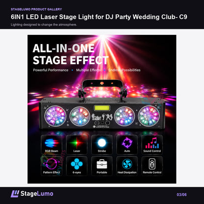 6IN1 LED Laser Stage Light for DJ Party Wedding Club- C9 - StageLumo image 3