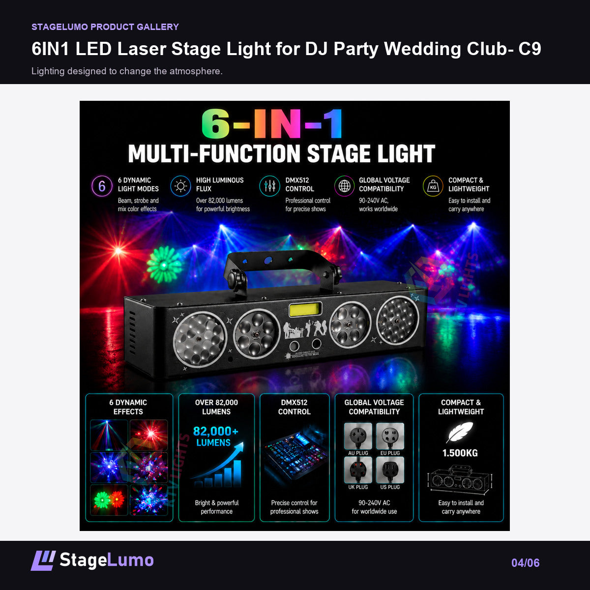 6IN1 LED Laser Stage Light for DJ Party Wedding Club- C9 - StageLumo image 4