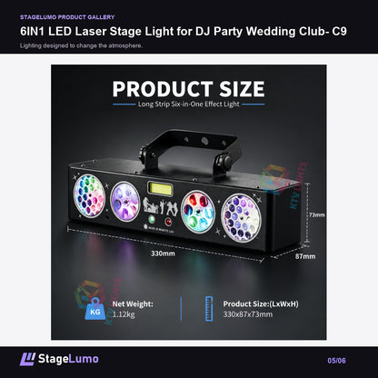 6IN1 LED Laser Stage Light for DJ Party Wedding Club- C9 - StageLumo image 5
