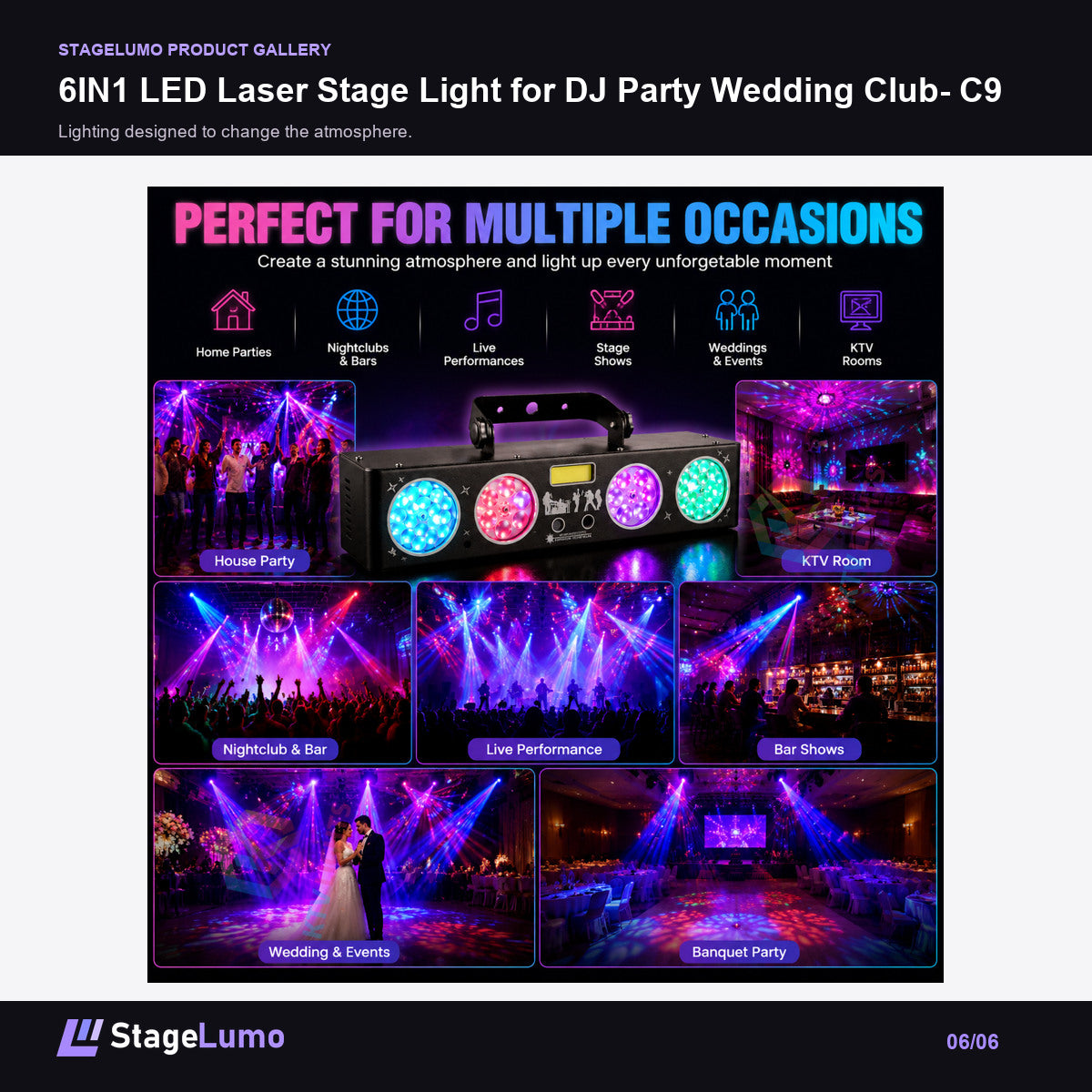 6IN1 LED Laser Stage Light for DJ Party Wedding Club- C9 - StageLumo image 6