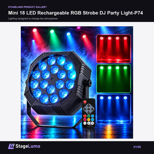 Mini 18 LED Rechargeable RGB Strobe DJ Party Light-P74 - StageLumo image 1