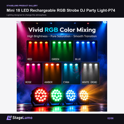 Mini 18 LED Rechargeable RGB Strobe DJ Party Light-P74 - StageLumo image 2