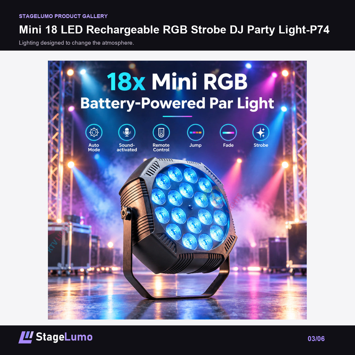 Mini 18 LED Rechargeable RGB Strobe DJ Party Light-P74 - StageLumo image 3