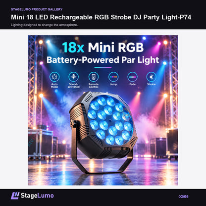 Mini 18 LED Rechargeable RGB Strobe DJ Party Light-P74 - StageLumo image 3