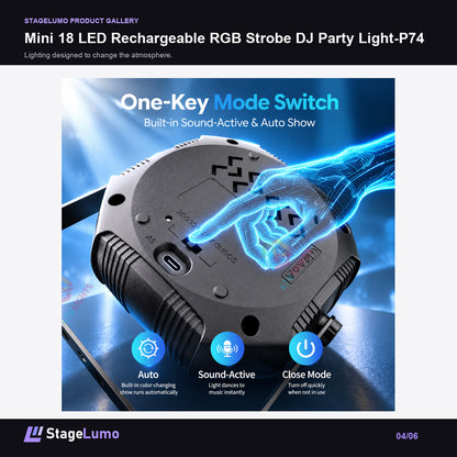 Mini 18 LED Rechargeable RGB Strobe DJ Party Light-P74 - StageLumo image 4