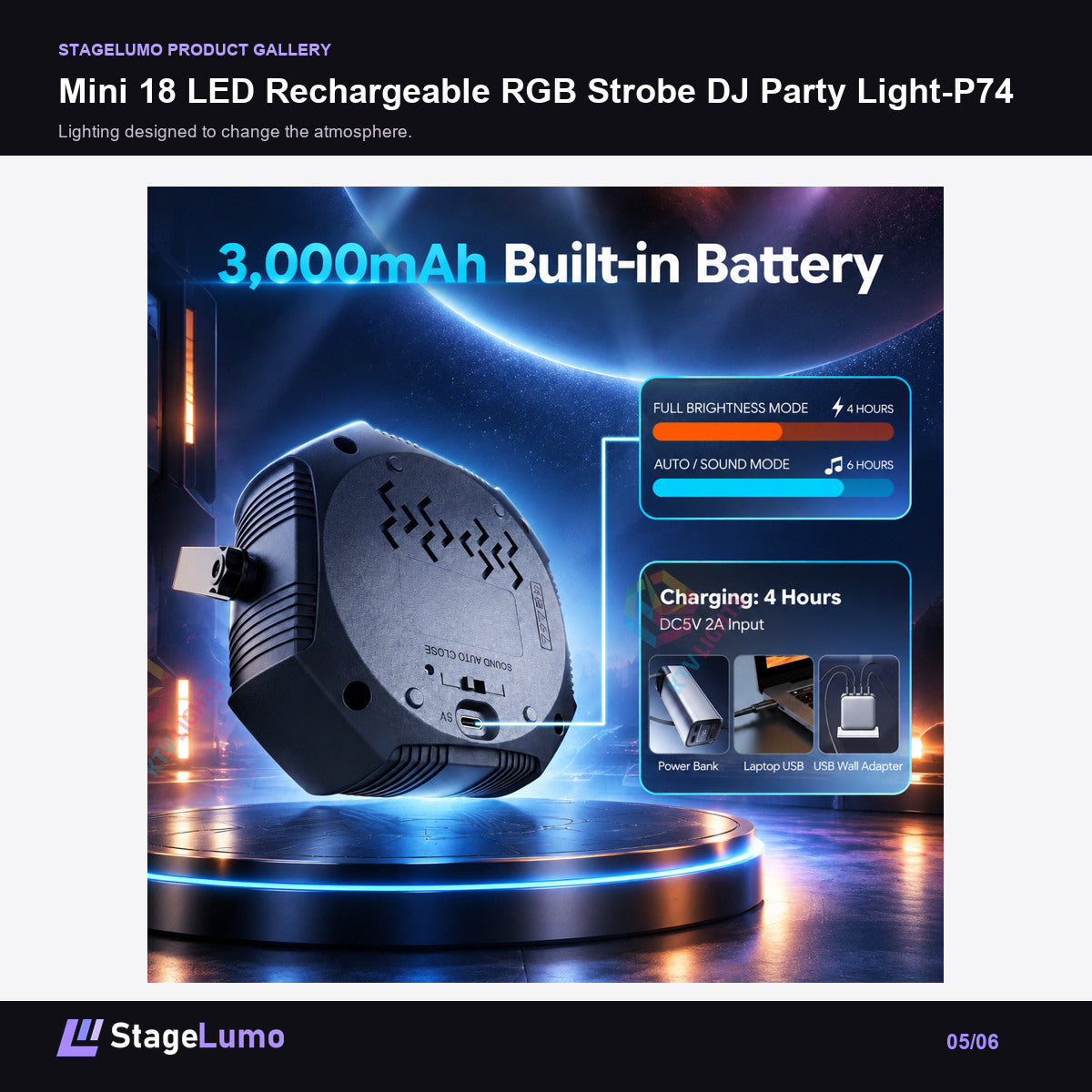 Mini 18 LED Rechargeable RGB Strobe DJ Party Light-P74 - StageLumo image 5