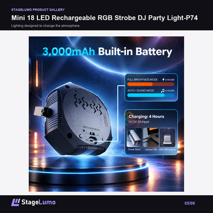 Mini 18 LED Rechargeable RGB Strobe DJ Party Light-P74 - StageLumo image 5