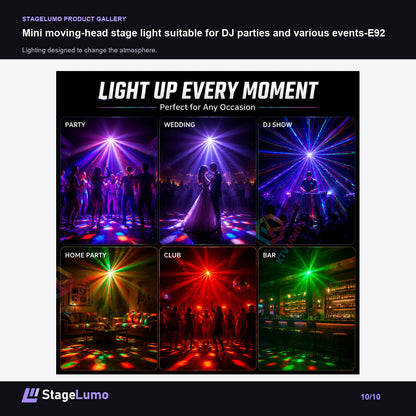 Mini moving-head stage light suitable for DJ parties and various events-E92 - StageLumo image 10