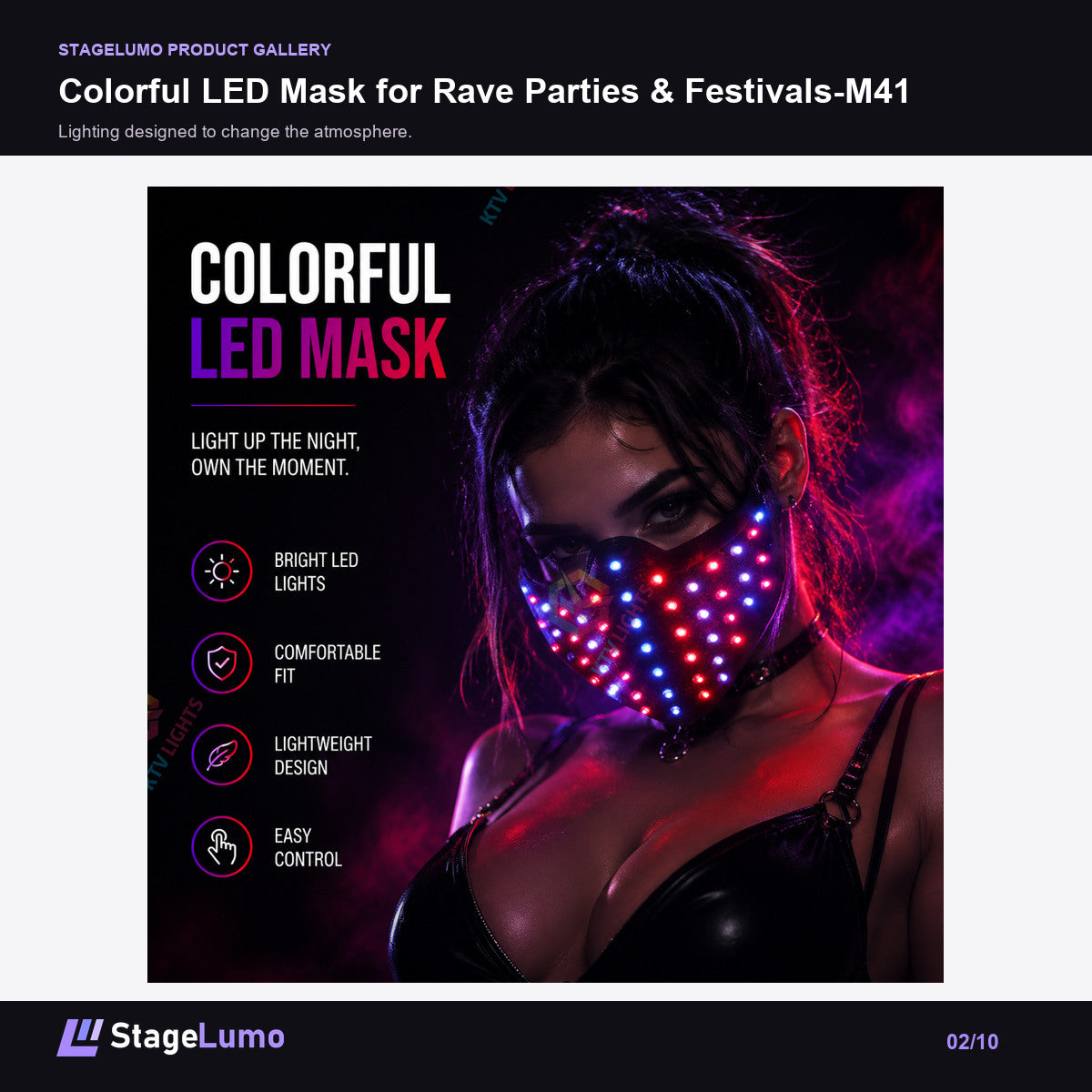 Colorful LED Mask for Rave Parties & Festivals-M41 - StageLumo image 2