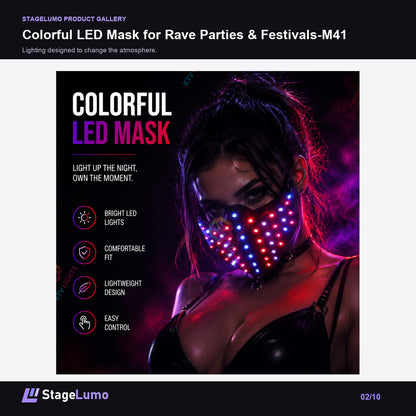 Colorful LED Mask for Rave Parties & Festivals-M41 - StageLumo image 2