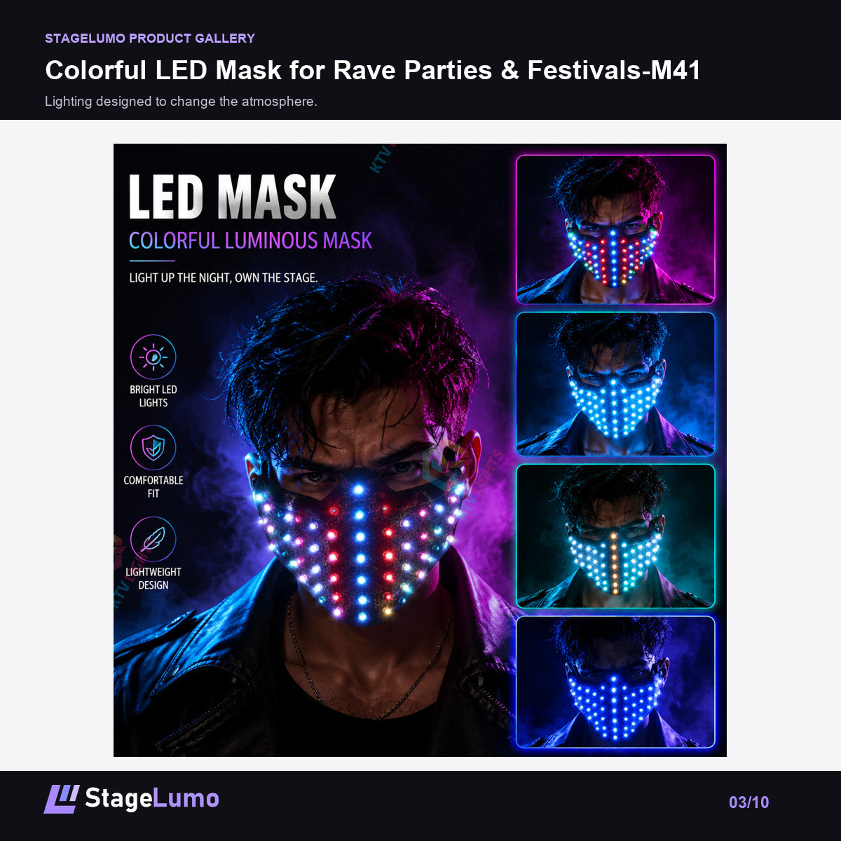 Colorful LED Mask for Rave Parties & Festivals-M41 - StageLumo image 3