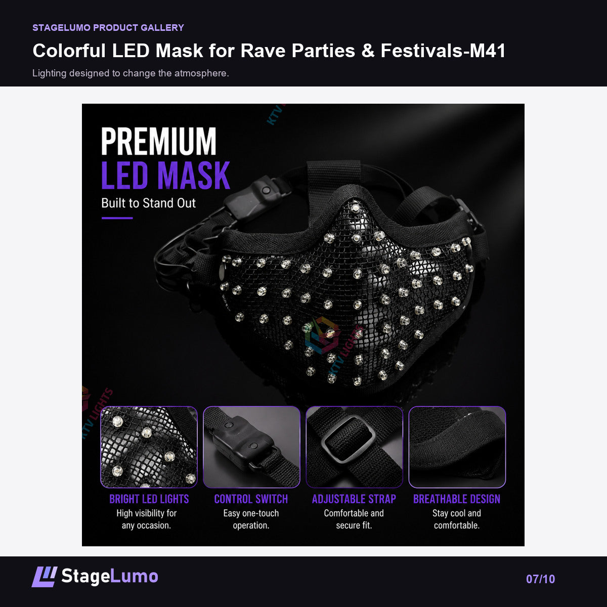 Colorful LED Mask for Rave Parties & Festivals-M41 - StageLumo image 7
