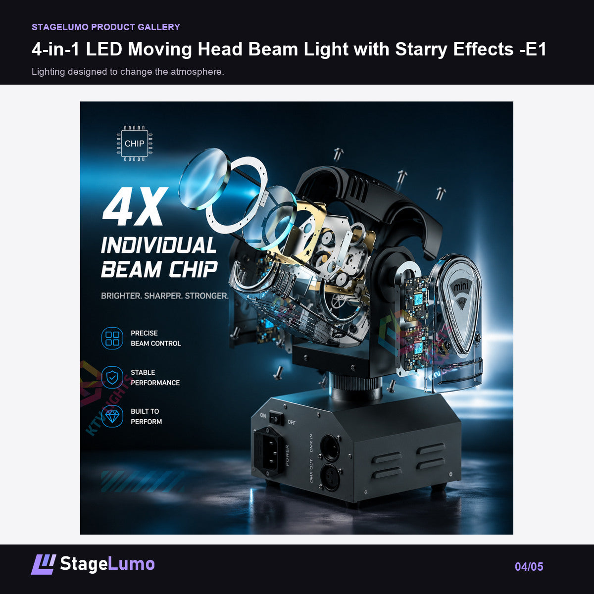 4-in-1 LED Moving Head Beam Light with Starry Effects -E1 - StageLumo image 4