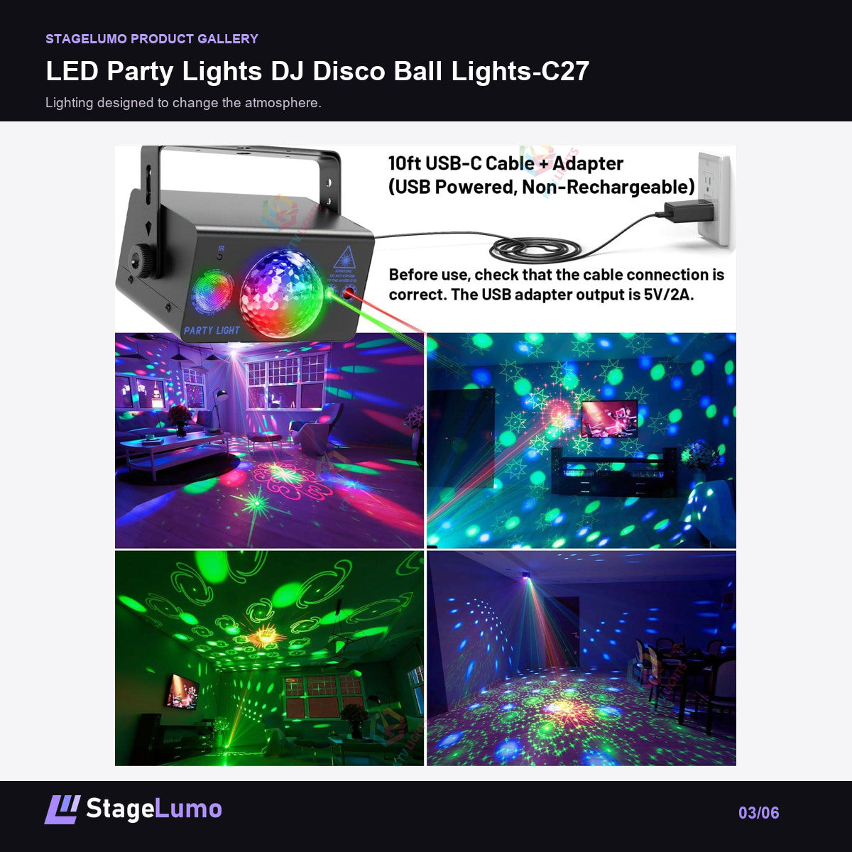 LED Party Lights DJ Disco Ball Lights-C27 - StageLumo image 3