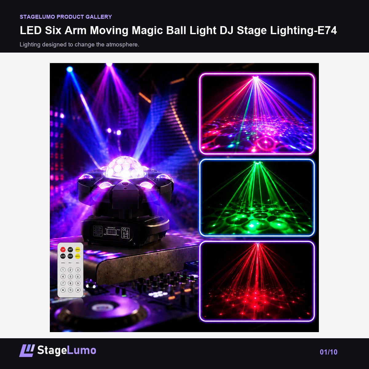 LED Six Arm Moving Magic Ball Light DJ Stage Lighting-E74 - StageLumo image 1