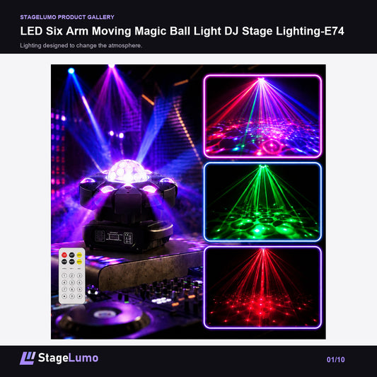 LED Six Arm Moving Magic Ball Light DJ Stage Lighting-E74 - StageLumo image 1