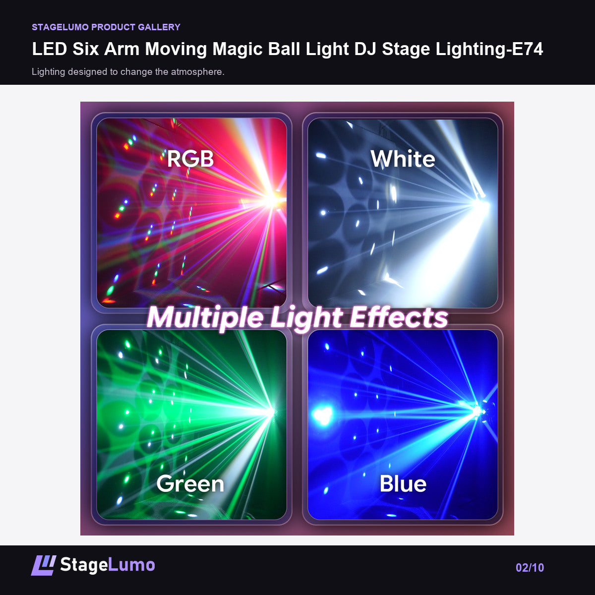 LED Six Arm Moving Magic Ball Light DJ Stage Lighting-E74 - StageLumo image 2