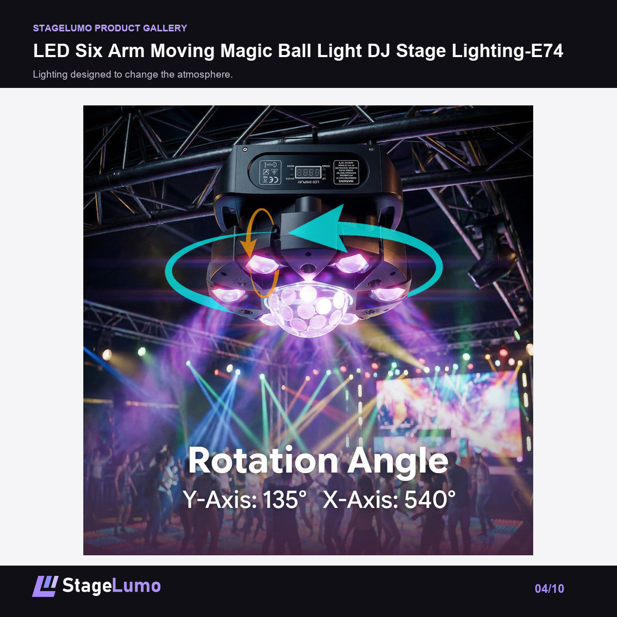 LED Six Arm Moving Magic Ball Light DJ Stage Lighting-E74 - StageLumo image 4