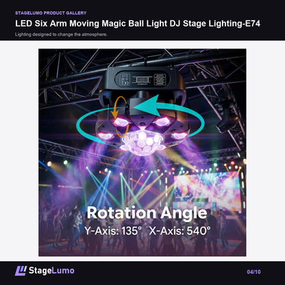 LED Six Arm Moving Magic Ball Light DJ Stage Lighting-E74 - StageLumo image 4
