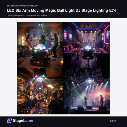 LED Six Arm Moving Magic Ball Light DJ Stage Lighting-E74 - StageLumo image 6