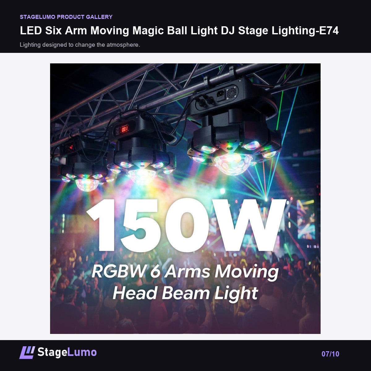 LED Six Arm Moving Magic Ball Light DJ Stage Lighting-E74 - StageLumo image 7