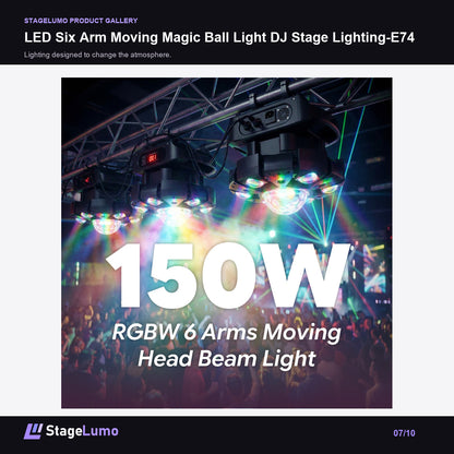 LED Six Arm Moving Magic Ball Light DJ Stage Lighting-E74 - StageLumo image 7