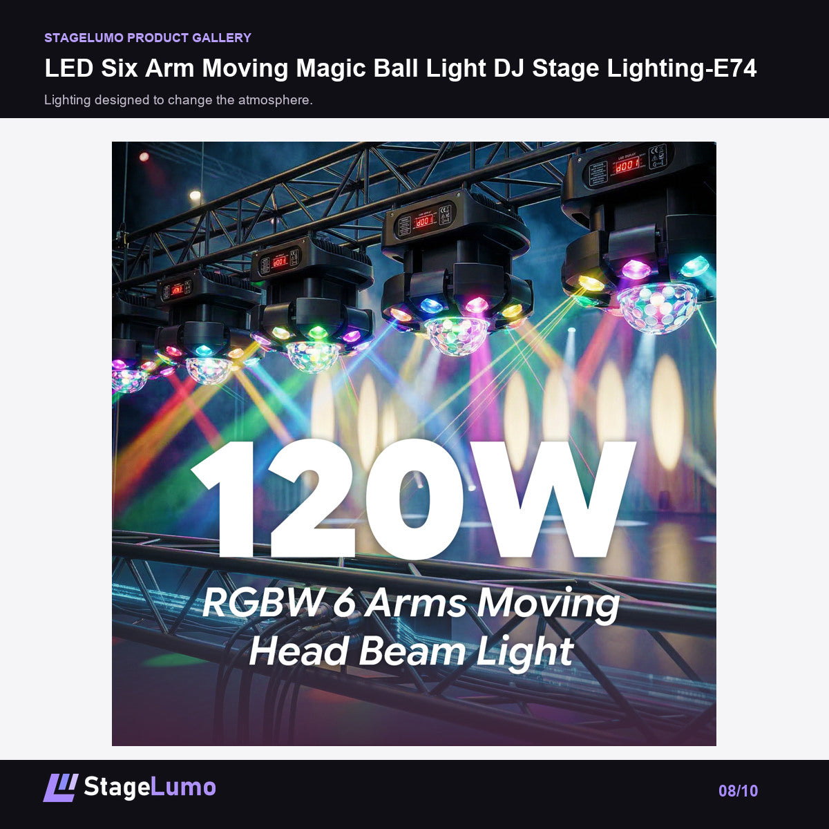 LED Six Arm Moving Magic Ball Light DJ Stage Lighting-E74 - StageLumo image 8