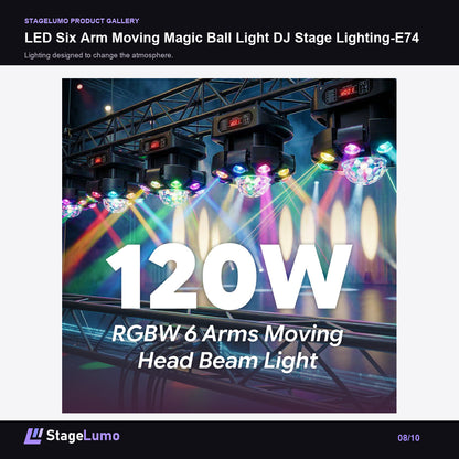LED Six Arm Moving Magic Ball Light DJ Stage Lighting-E74 - StageLumo image 8